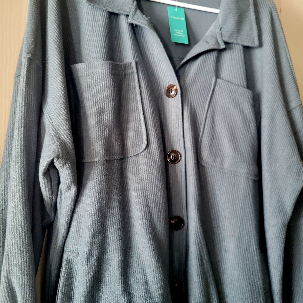 Maurices Slate Blue Ribbed Button-Up Shacket